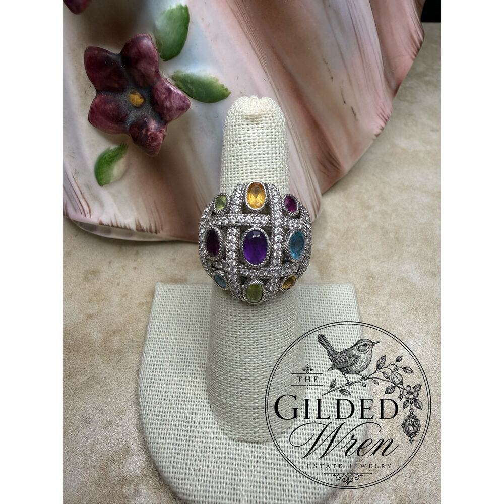 Judith Ripka Sterling Silver Multi Gemstone CZ Dome Ring Amethyst Topaz Sz 6 - Picture 2 of 13